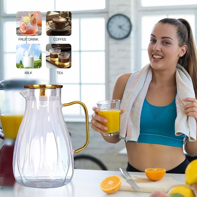 68 oz Glass Pitcher with Lid Water Pitcher with Handle and Spout Heat Resistant - Image 5