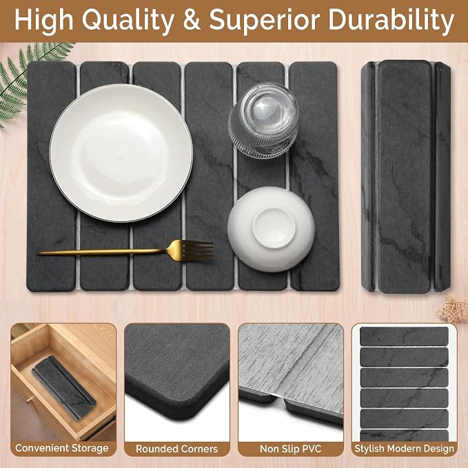 Small Stone Dish Drying Mat for Kitchen Counter, Foldable Water Absorbing - Image 4