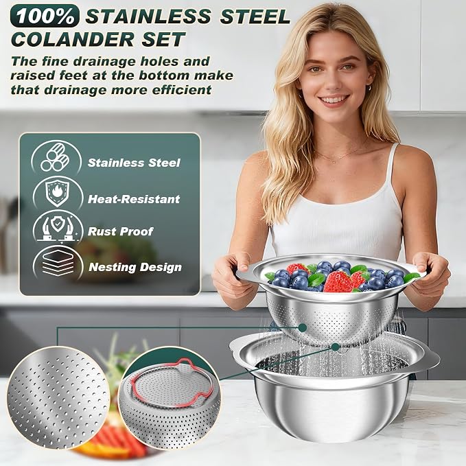 Stainless Steel Colanders with Mixing Bowl - Image 6