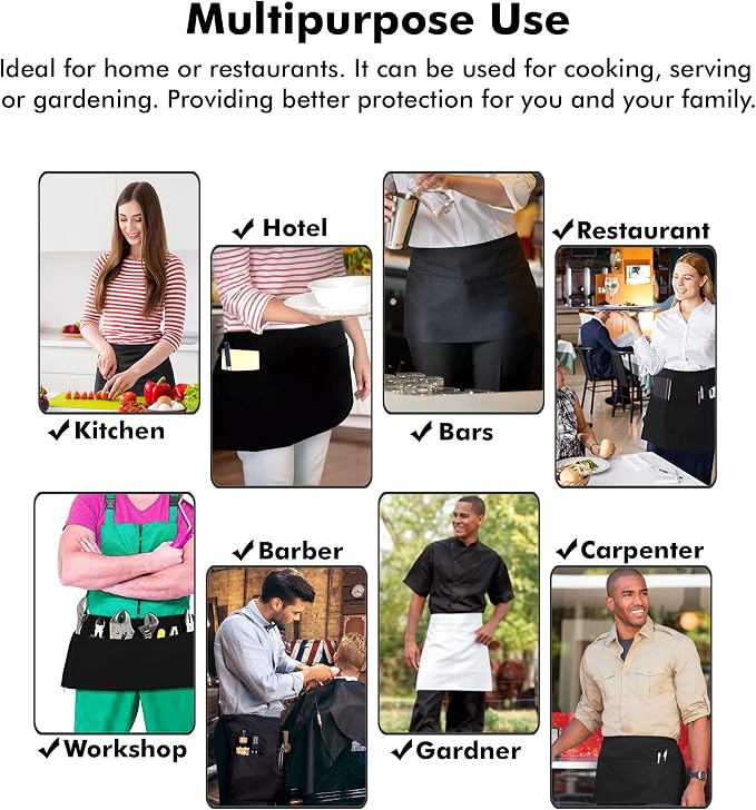 Dreamology Waitress Apron with Pockets, Server Aprons with 3 Pockets, Short & - Image 3