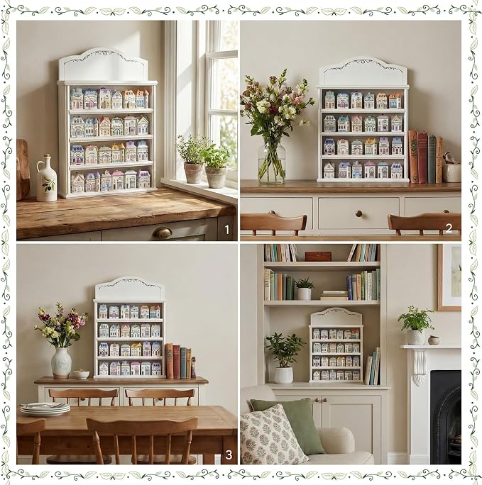 Chunful Vintage Spice Jar Wooden Rack Green White Vines Spice Shelf - Image 6
