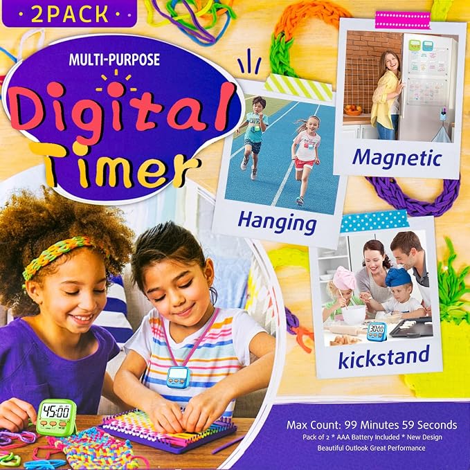 2 Pack Digital Timer for Kids, Magnetic Kitchen Timers for Cooking, Oven Baking - Image 4