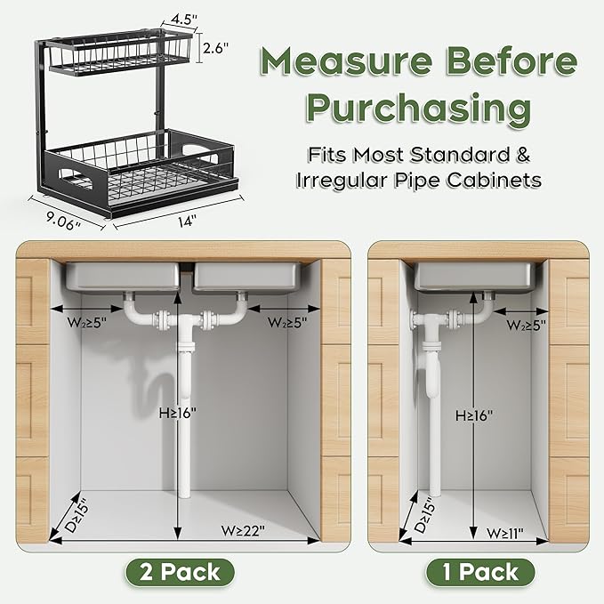 Under Sink Organizer, 2 Pack Cabinet Organizer - Image 2