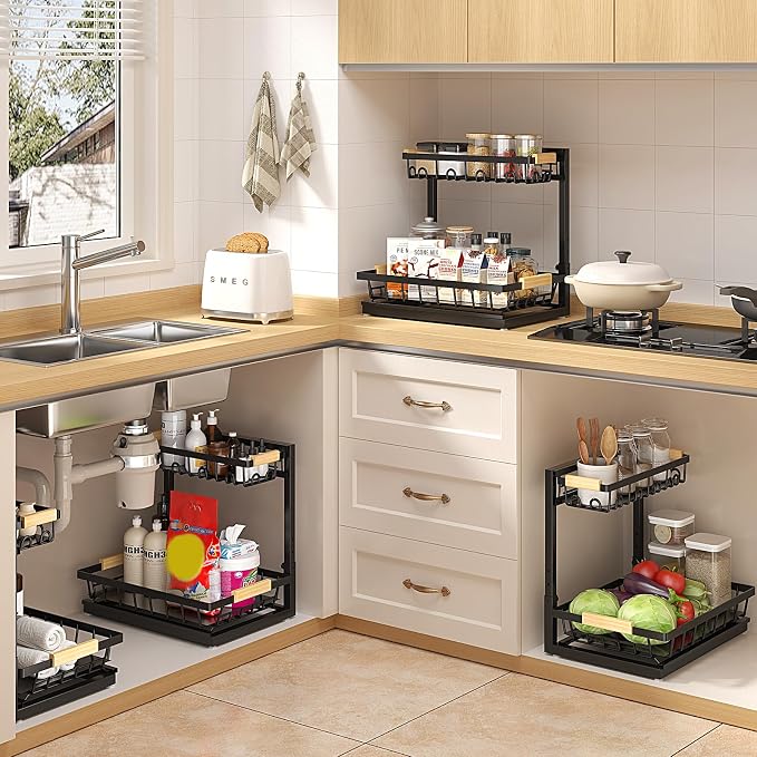 Sevenblue 2 Packs Under Sink Organizer, Height Adjustable 2 Tier Under Kitchen - Image 7