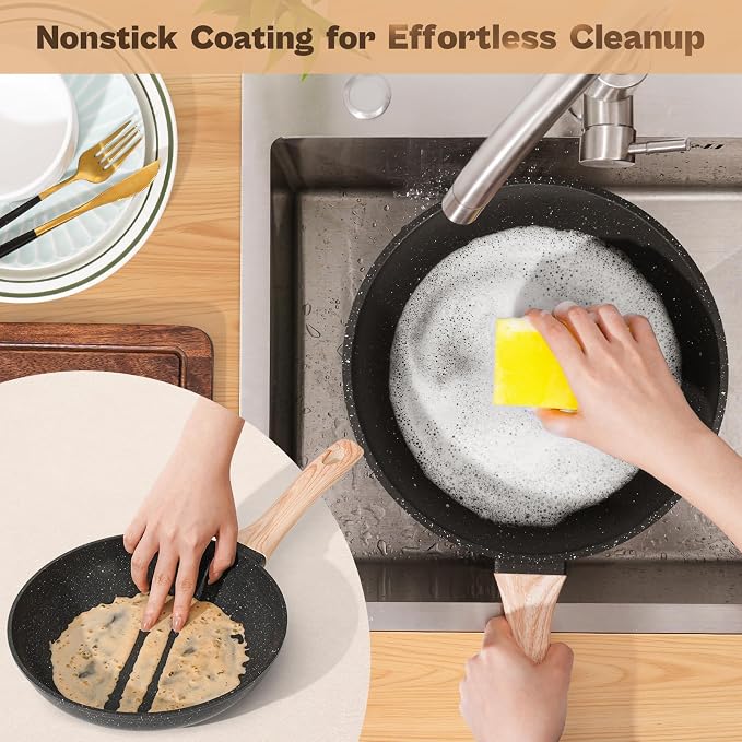 13 Pcs Pots and Pans Set, Nonstick Cookware Sets Black Granite Induction - Image 6