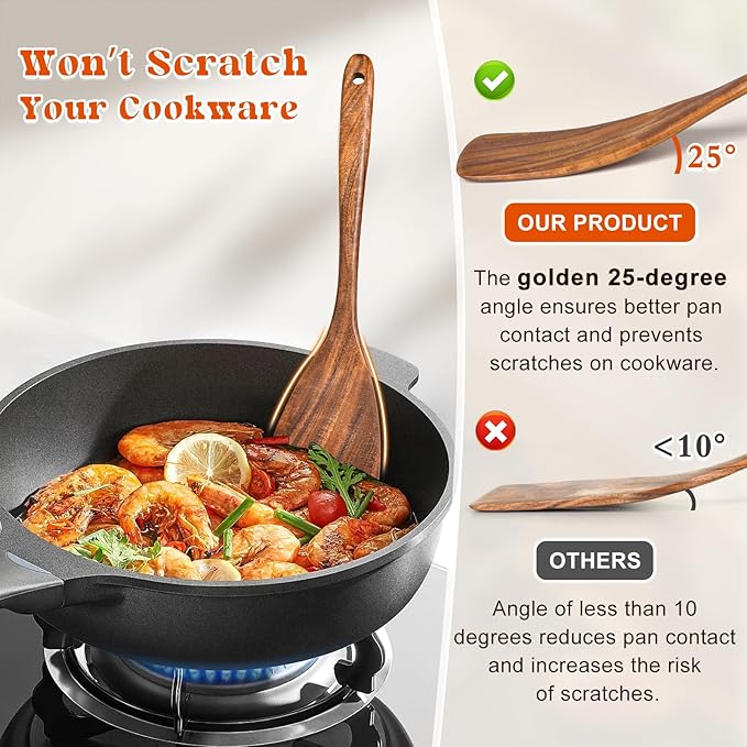Wooden Spatula for Cooking, Acacia Wood Flat Frying Spatulas, Long Handle - Image 3