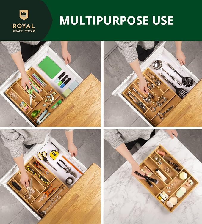 ROYAL CRAFT WOOD Luxury Bamboo Utensil Rack and Silverware Organizer, Kitchen - Image 8