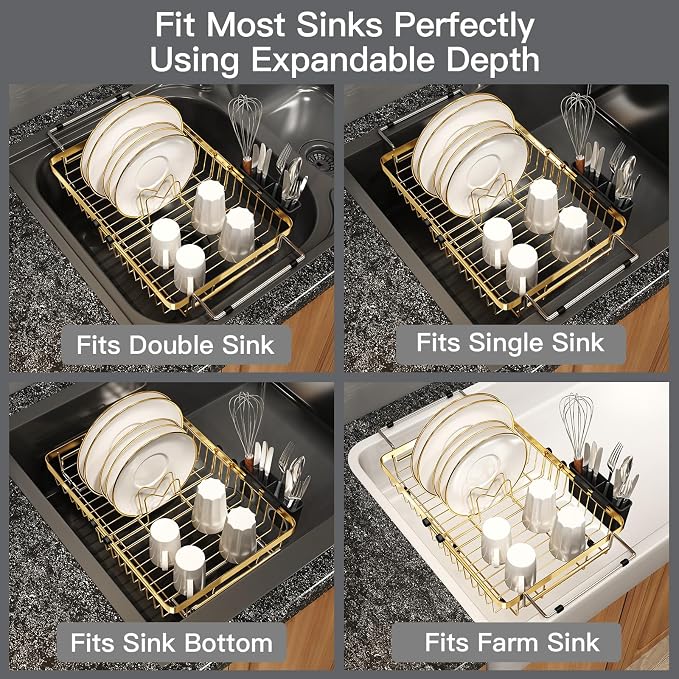 MAJALiS Dish Drying Rack Over The Sink, Expandable Stainless Steel Dish Drainer - Image 4