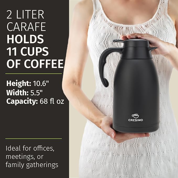 Thermal Coffee Carafe 68 oz by Cresimo – Updated 2025 Model – Insulated Black - Image 3