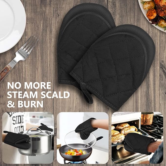Short Oven Mitts, Heat Resistant 500°F, Silicone Grip Kitchen Gloves, Non-Slip - Image 7