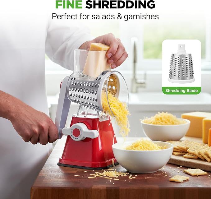 Nutrichef 3 in 1 Cheese Grater & Shredder | Strong Suction Base, Rotary Handle - Image 4