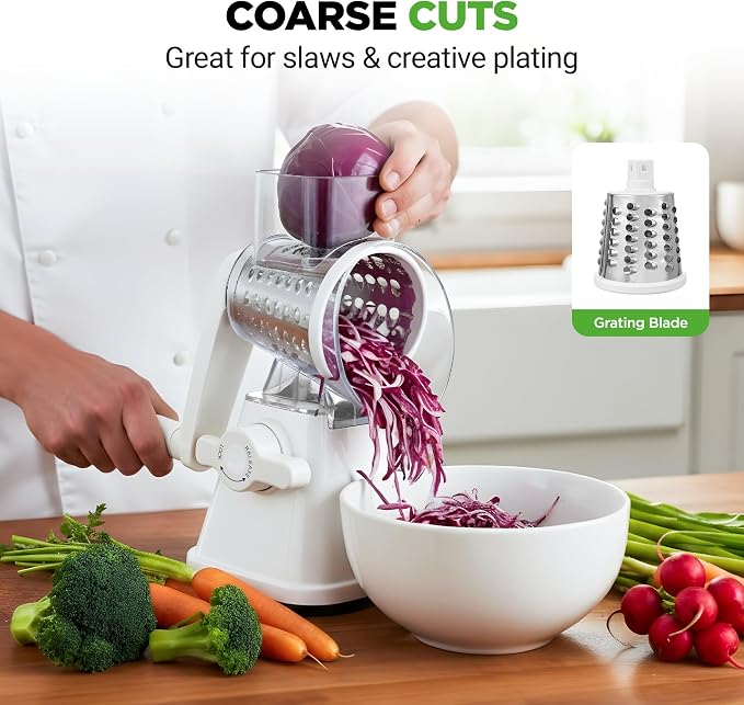 NutriChef 3 in 1 Cheese Grater & Shredder | Strong Suction Base, Rotary Handle - Image 5