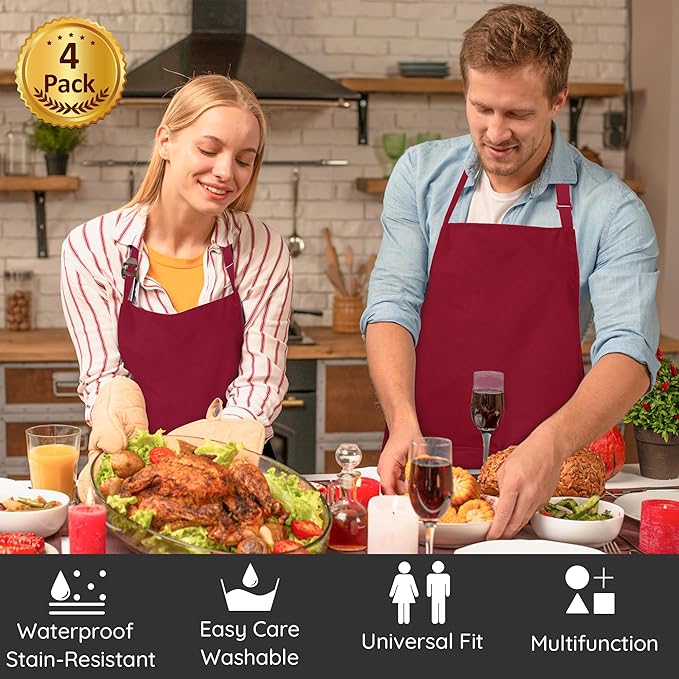 4 Packs Chef Apron, Waterproof Apron, Adjustable Aprons - Image 2