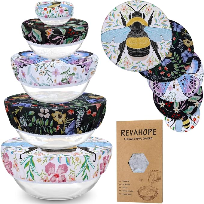 5-Size Reusable Beeswax Bowl Covers by Revahope