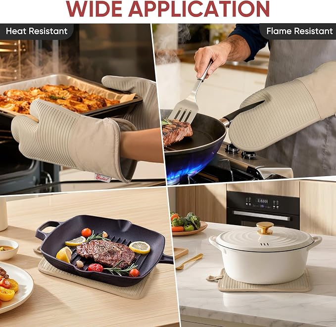 YUTAT Silicone Oven Mitts and Pot Holders Set, High Heat Resistant Up to 500 - Image 5