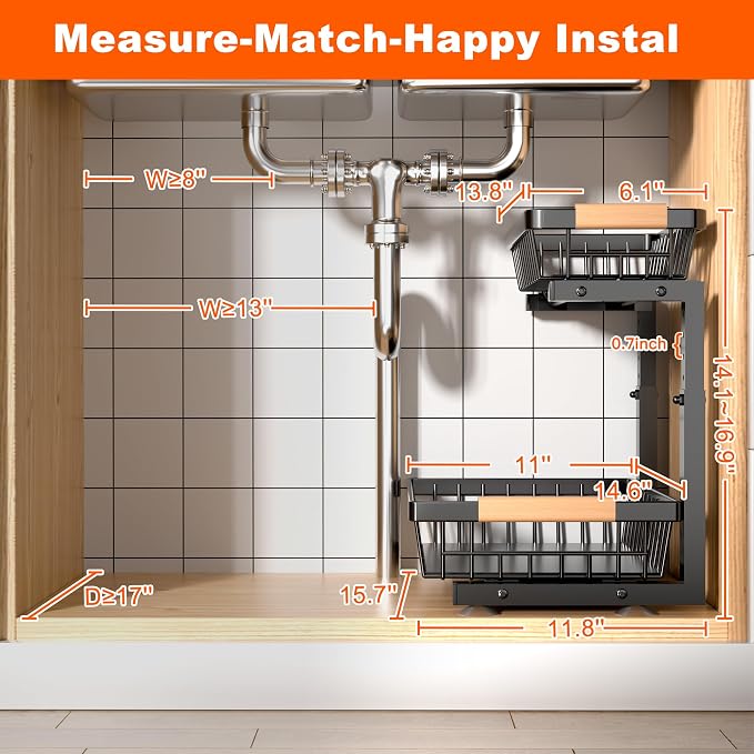 Under Sink Organizer, 2 Pack 2 Tier Under Sink Organizers and Storage, Slide - Image 2