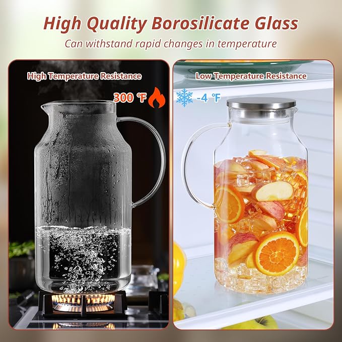 1 Gallon Glass Pitcher with Lid and Handle, Glass Water Carafe - Image 5