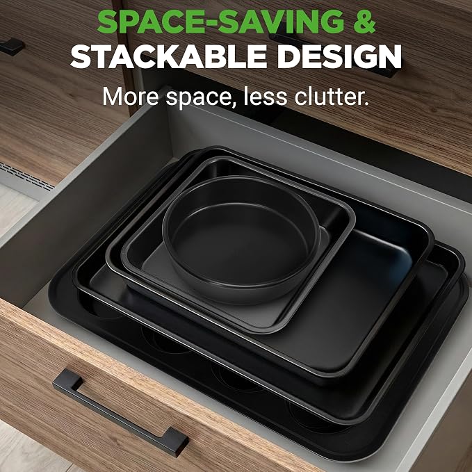 NutriChef Stackable Non-Stick Baking Pan Set – Carbon Steel Bakeware Set w/ - Image 3