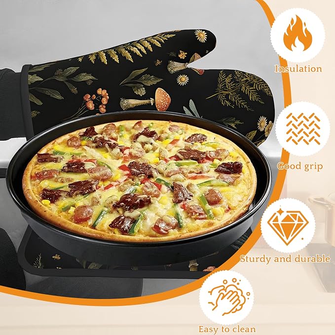 Mushroom Forest Plant Oven Mitts and Pot Holders, Dragonfly Heat Resistant Oven - Image 4