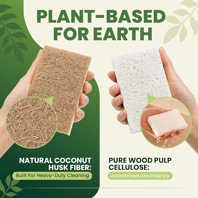 Metflavor 48 Pack Natural Kitchen Sponges, Biodegradable Non-Scratch Cellulose - Image 3