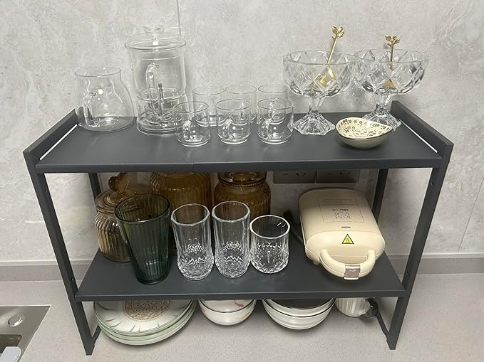 2 Tier Expandable Cabinet Shelf Organizer 14.5-25" L Kitchen Counter Shelf Rack - Image 5