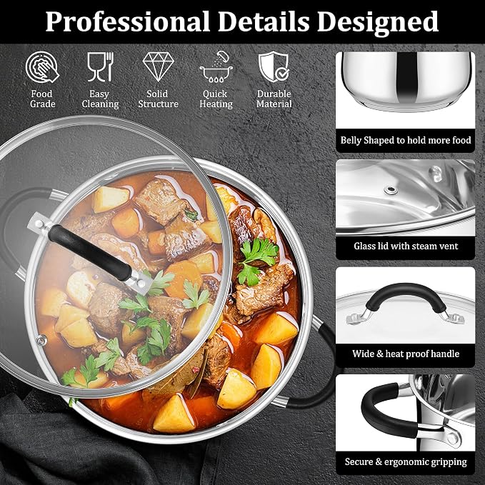 E-far 6 QT Stainless Steel Pot, Stock Cooking Pot - Image 4