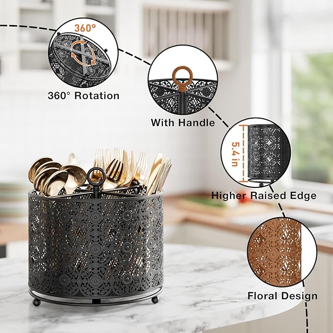 YIUKEA 360° Rotating Utensil Caddy Countertop - Image 4