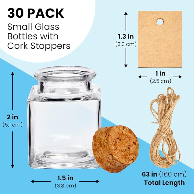 BLUE PANDA 30 Pack Small Glass Bottles - Image 3