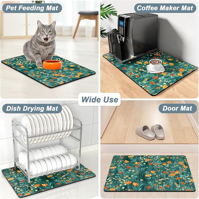 Rnivvi Coffee Mat, Hide Stain Rubber Backed Absorbent Dish Drying Pad - Image 7
