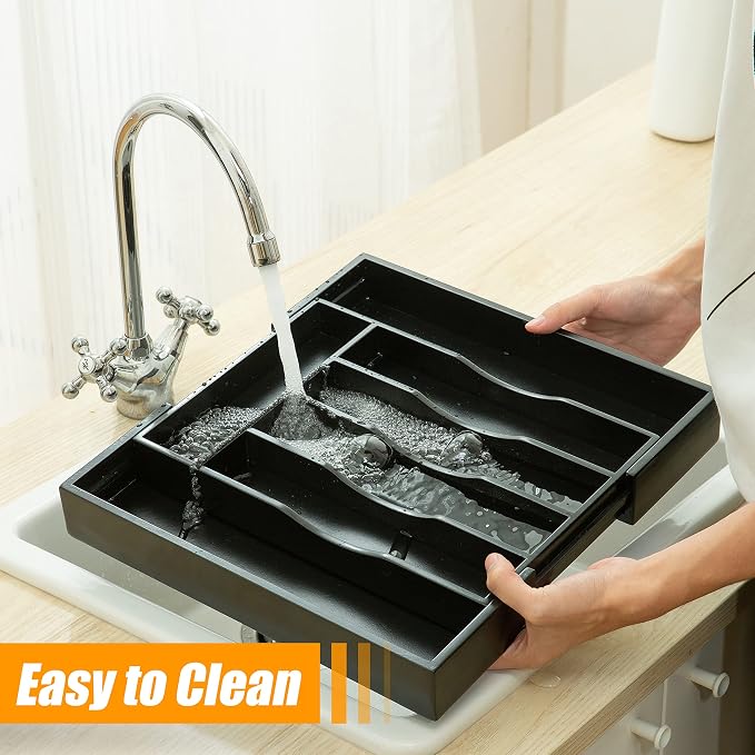 Bellsal Black Silverware Organizer Kitchen Drawer Organizer Expandable Bamboo - Image 7