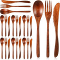 24 Pcs Wooden Utensil Set for Eating Wooden Spoon Fork Knife Wood Cutlery by Unknown