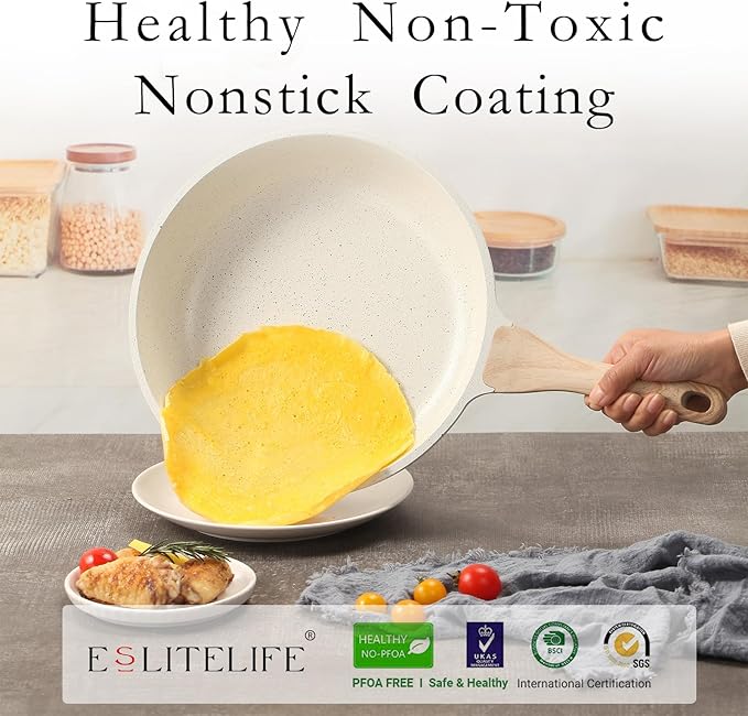 ESLITE LIFE Nonstick Ceramic Frying Pan Skillet, Non-Toxic Egg Omelette Kitchen - Image 3
