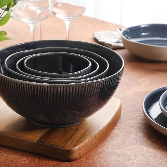 Gibson Elite Sandy Pines 4 Piece Nesting Bowl Set, 7” & 9” Round Stoneware Bowls - Image 3