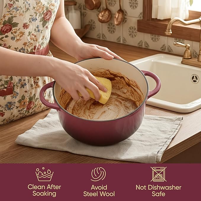 4.5 Quart Dutch Oven Pot with Lid, Non Stick Enameled Cast Iron Dutch Oven - Image 6
