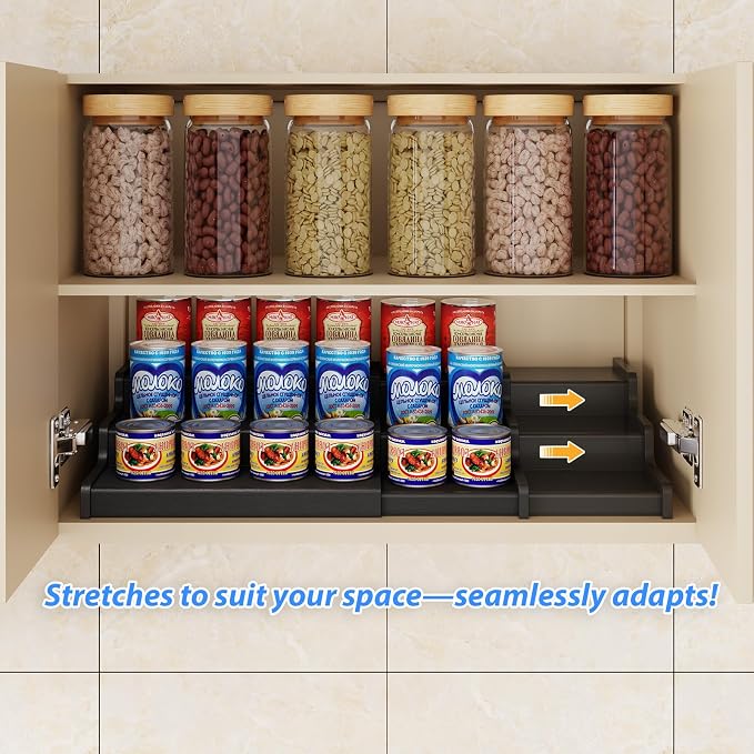 Expandable Bamboo Can Rack Organizer, 3-Tier Adjustable Pantry Storage - Image 6