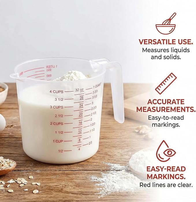16 Pcs 4 Cup Capacity Plastic Measuring Cup, 32 Oz/1000 ml Clear Graduated - Image 4