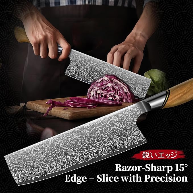 TIVOLI Damascus Nakiri Knife 6.5 Inch – Japanese VG-10 Multipurpose Kitchen - Image 5