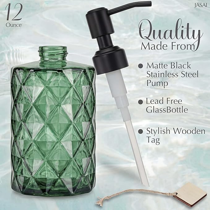 JASAI Forest Green Glass Soap Dispenser - Image 2