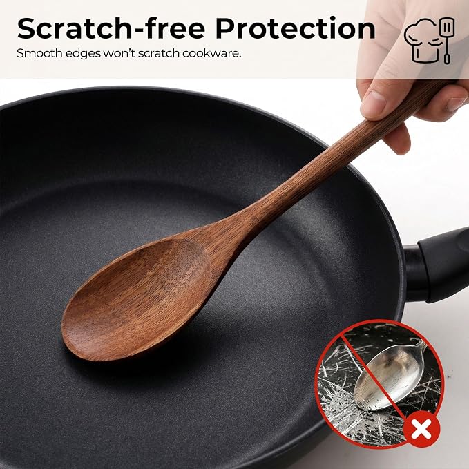 HAKSEN 2PCS Wooden Cooking Spoons, Natural Acacia Wood Kitchen Utensil - Image 4