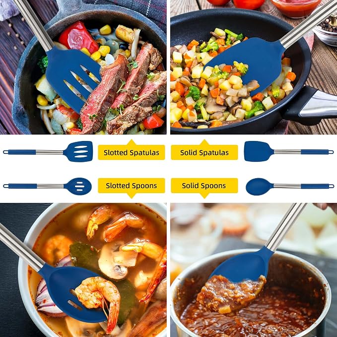 4 Pack Silicone Utensils Set，Non Stick Solid Spatulas, Slotted Spoons - Image 2