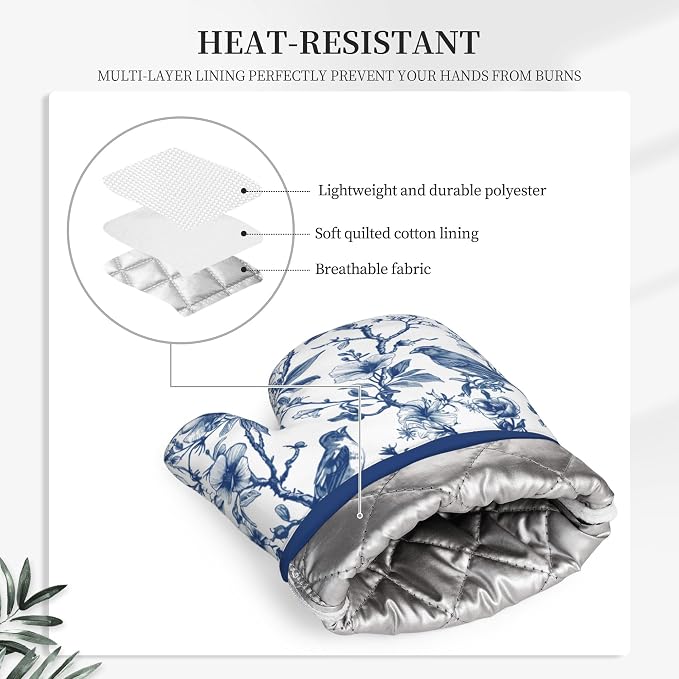 Blue Silicone Oven Mitts Pan Mats Set of 2, Heat Resistant Gloves Potholder - Image 4
