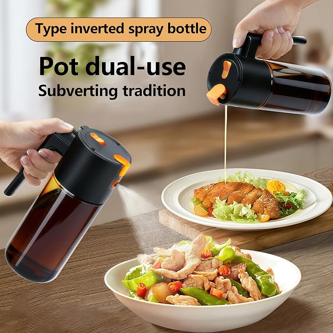 Olive Oil Spray Bottle Dispenser, 2-in-1 Glass Material Kitchen Cooking Oil - Image 4