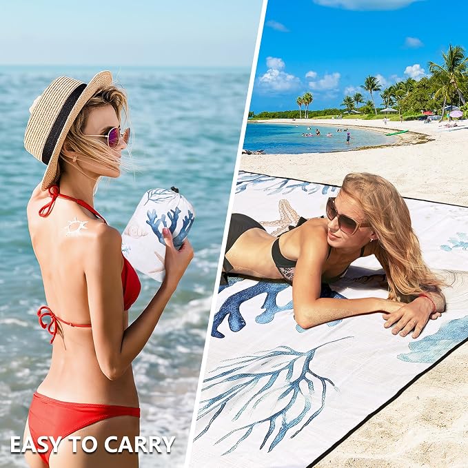 WIWIGO Beach Blanket Waterproof Sandproof Beach Mat 79" X 83"/10'x9'for 2-8 - Image 4