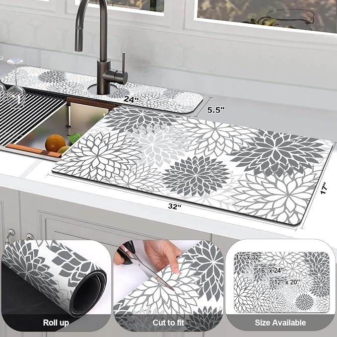 Findosom 2PCS 17" x 32" Dish Drying Mat & 24" x 5.5" Sink Splash Guard - Image 2