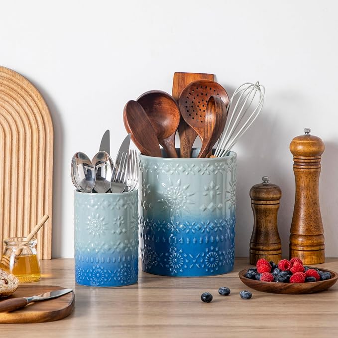 LOVECASA Utensil Holder, 7.2"+5.4" Ceramic Utensil Holder - Image 4