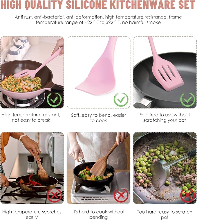 Kitchen Utensils Set-12 Pieces Silicone Cooking Utensils Set 392°F Heat - Image 3