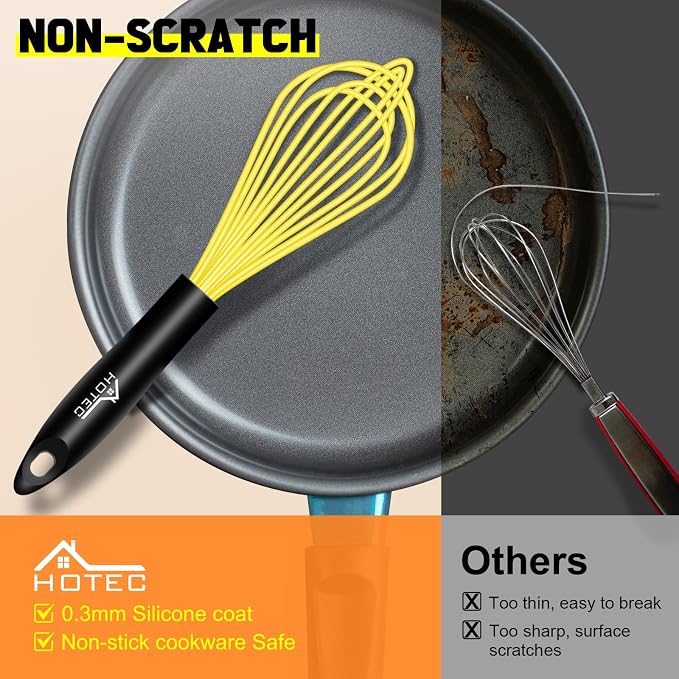 HOTEC 4 Pieces Silicone Whisks Set, Wire Balloon Whisks Egg Beater, Non-slip - Image 7