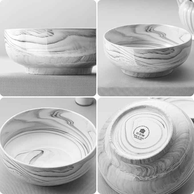 MALACASA Large Serving Bowls, 60 OZ Salad Bowls Set of 2, Ceramic Mixing Bowls - Image 6