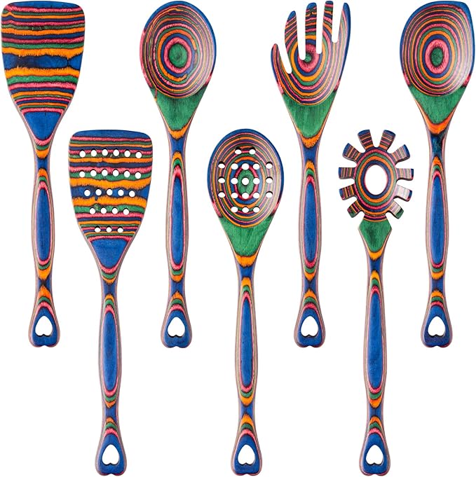 Gudamaye Pakkawood 7-Piece Wooden Cooking Utensils, Wooden Spoons by Gudamaye-WoodenUtensilsSets