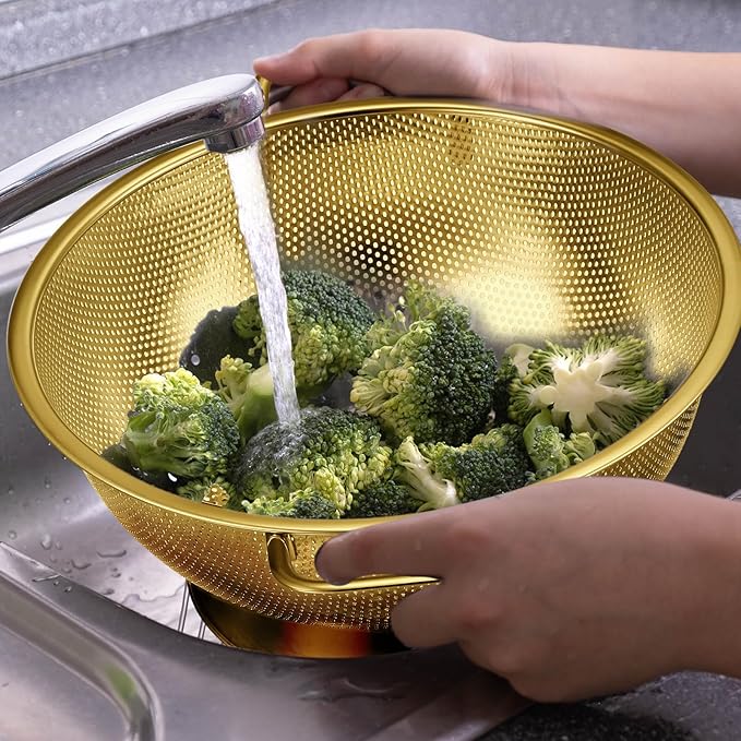 Bokon 3 Pcs Stainless Steel Colander Set Colander Bowl and Sieves 1/3/5 Quart - Image 5